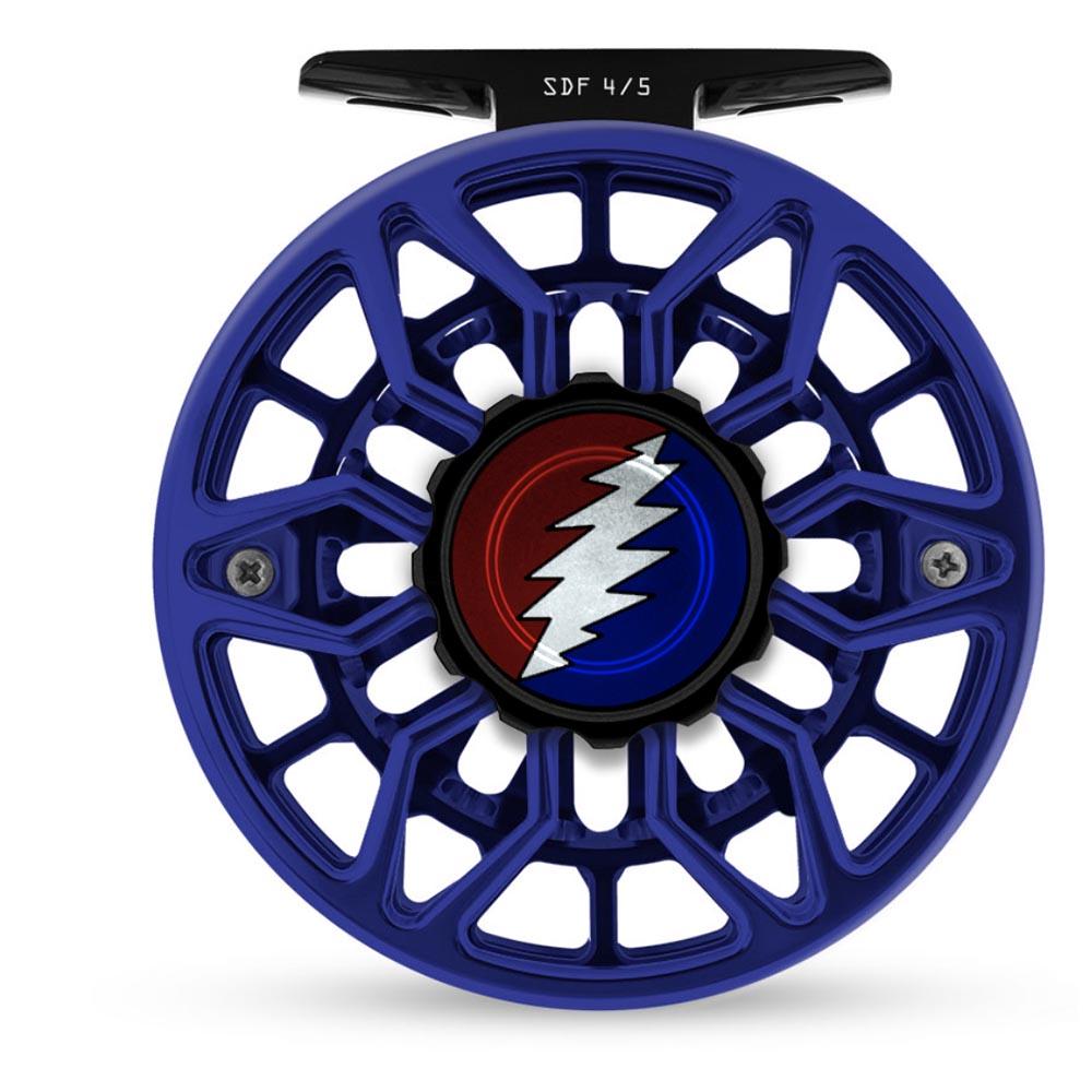 Abel SDF 4/5 Reel Ported in Blue III and Grateful Dead Lightning Bolt